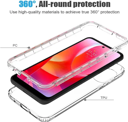 Vista 3 de Funda transparente compatible con Moto G Power 2022 con protector de pantalla de vidrio templado, bonito protector de cristal a prueba de golpes