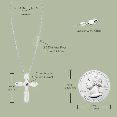 Vista 3 de Boston Bay Diamonds Sterling Silver Infinity Birthstone Cross Necklace 01 de enero - Granate genuino