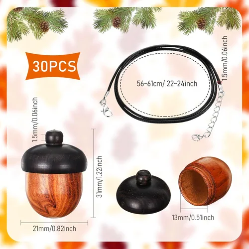 Vista 2 de Sasylvia Dijes de bellota de madera con tuerca y bellota con cordón de collar encerado negro y cierre de pinza de langosta para accesorios