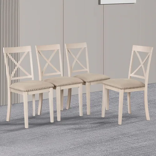Vista 7 de JUSTONE Juego de mesa de comedor redonda de 5 piezas para 4, mesa redonda extensible con 4 sillas modernas con respaldo cruzado, juego de mesa