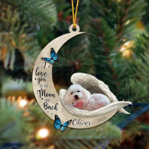 Vista 38 de Adorno colgante personalizado de ángel durmiendo en la luna, perro sabueso afgano, nombre personalizado, acrílico impreso en 2D plano – cumpleaños