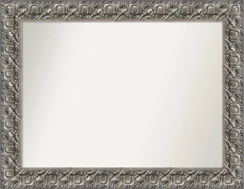 Vista 150 de Amanti Art Espejo de baño plateado para sobre fregadero, 26 x 26 pulgadas, espejo cuadrado de níquel pulido, marco de madera tradicional mediano, se