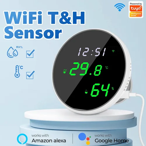 Vista 2 de Monitor de temperatura y humedad, termómetro WiFi, higrómetro, termómetro de habitación interior higrómetro con alerta de aplicación, control