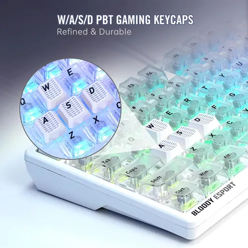 Vista 5 de Bloody MS76 Hall Effect Magnetic Gaming Keyboard Exact Reset System Analog Control 82 Key RGB Wired Crystal White (Crystal White)