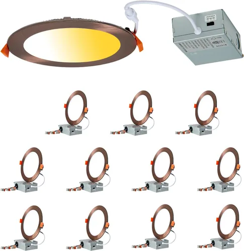 Vista 12 de CycevSun Luces empotrables LED de 4 pulgadas, sin lata, regulables y 5 CCT seleccionables, techo de oblea ultrafina, para exteriores e interiores, 9