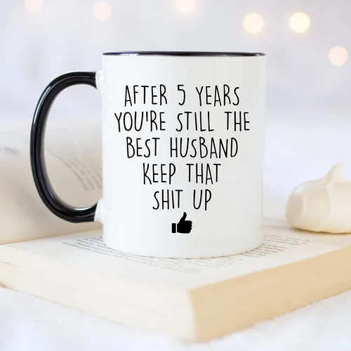 Vista 4 de YouNique Designs Taza de café de aniversario de 5 años para él, 11 onzas, taza de aniversario de boda para marido, taza de café de cinco años