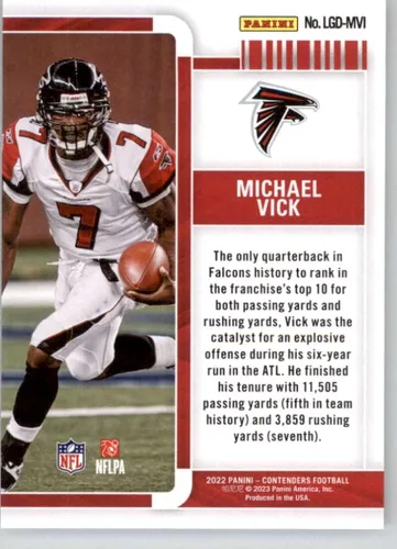 Vista 2 de 2022 Panini Contenders Legendary Contenders #1 Michael Vick Falcons