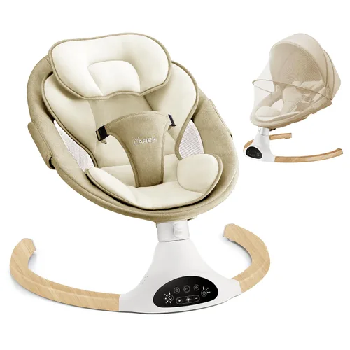Vista 11 de LAREX Columpio de bebé eléctrico portátil para recién nacidos, niños pequeños, 5 velocidades de balanceo con control remoto, 10 melodías Negro