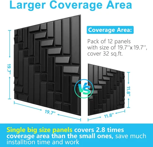 Vista 6 de STICKGOO Paneles de pared 3D negros para despegar y pegar, paneles de pared de PVC negro para decoración de paredes interiores, paneles de pared