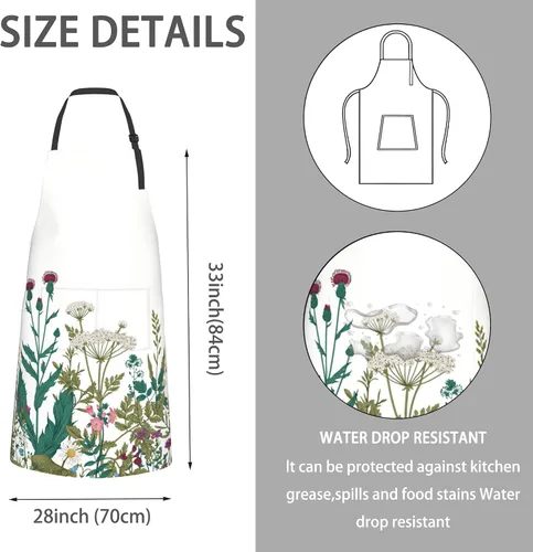 Vista 2 de Delantal, delantal con cuello ajustable para mujer, adecuado para el hogar, cocina, delantal de cocina