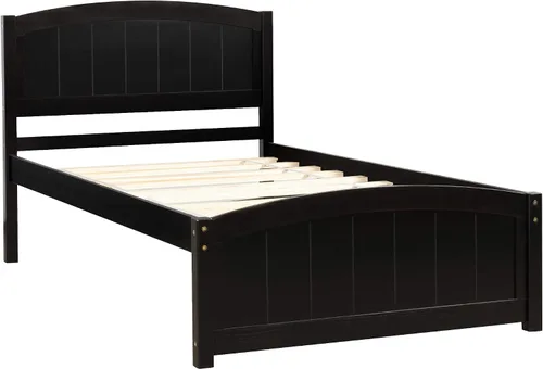 Vista 8 de Harper & Bright Designs Base de cama individual, plataforma de madera con cabecera y estribo, soporte de listones de madera, no necesita somier