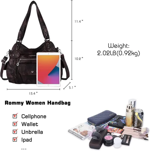 Vista 75 de Angel Barcelo - Bolsa de hombro amplia para mujer, diseño Hobo, cuero lavado