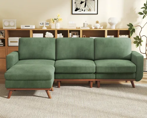 Vista 67 de Vesgantti Sofá modular en forma de U de 119 pulgadas, sofá modular de pana con asiento profundo y soporte de resortes, sofá convertible con 2 Beige