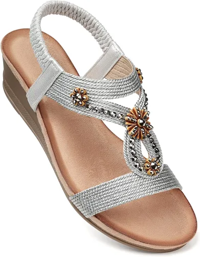 Vista 8 de SHIBEVER Womens Wedge Sandals Dressy: Comfortable Low Heels Sandals Summer 2702-negro