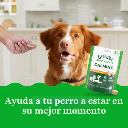 Vista 3 de Greenies Suplementos masticables calmantes para perros sabor a pollo, 7.3 oz. Contenedor de 40 unidades L-Tryptophan & L-Theanine, supports