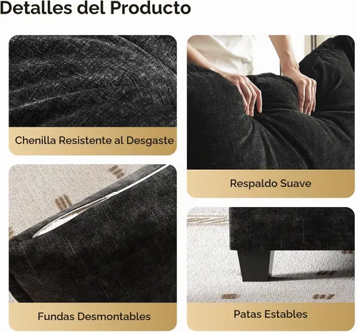 Vista 7 de KKL Sofá Cama Seccional Modular Grande de 91.3", Sofá Cama Convertible en Forma de J/L de 6 Plazas Sofá Nube con Otomana, Sofás Seccionales
