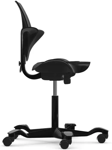 Vista 5 de HAG Capisco Puls - Silla de escritorio ajustable para sentarse a pie, marco negro, cojín parcial negro