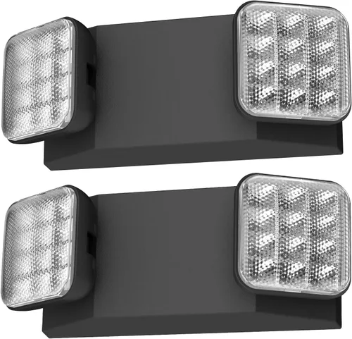 Vista 9 de Paquete de 1 letrero de salida LED negro con luces de emergencia y batería de respaldo, con cable ajustable, 2 cabezales LED, certificado UL