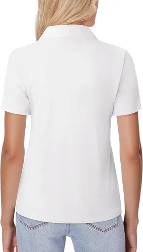 Vista 2 de siliteelon Camisa de vestir con botones para mujer, ajustada, elástica, de manga corta, sin arrugas, sólida, formal, para el trabajo