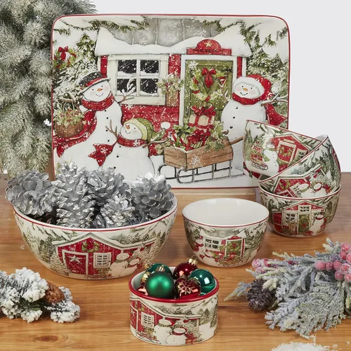 Vista 10 de Certified International Snowman's Farmhouse - Juego de vajilla de 16 piezas, servicio para 4