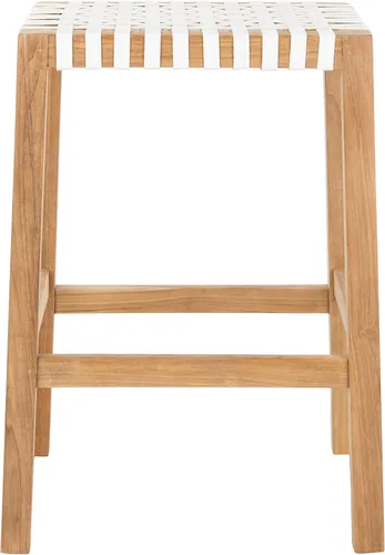 Vista 8 de SAFAVIEH Home Capri Taburete de madera y cuero negro de 27 pulgadas