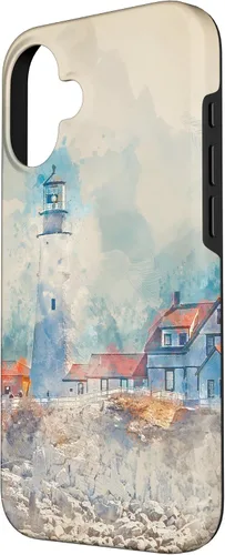 Vista 2 de iPhone 16 Artistic Lighthouse Painting Case