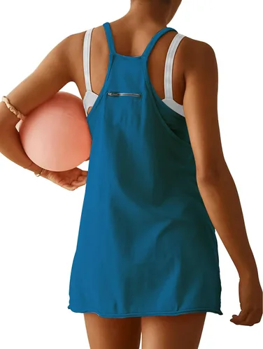 Vista 2 de Vestido atlético para mujer con pantalones cortos incorporados, mini vestido de entrenamiento deportivo para golf, verano 2024