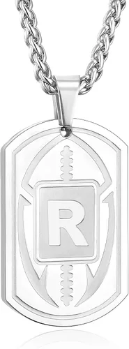 Vista 10 de Graduation Gifts - Football Initial Necklace for Men Boys Kids Teen Dog Tag Stainless Steel Black Letter Pendant Sport Football Athletes Jewelry