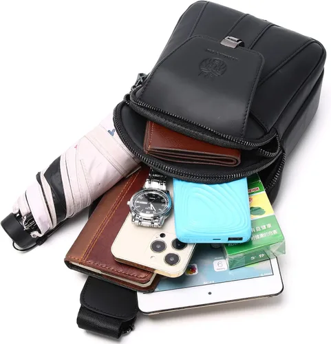 Vista 26 de LUKZIJAES Bolso bandolera de cuero genuino para hombre