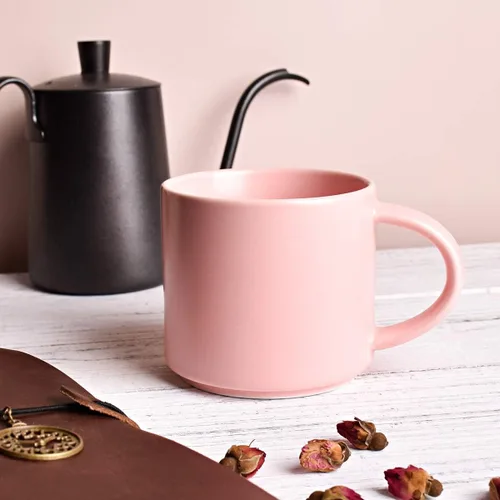 Vista 4 de Bosmarlin Taza de café de cerámica mate para oficina y hogar, 13 onzas, apta para lavavajillas y microondas (rosa, 1)