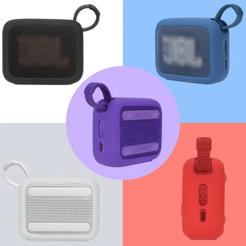 Vista 8 de Funda de silicona Lebakort compatible con altavoz portátil JBL GO 4 (Funda negra)