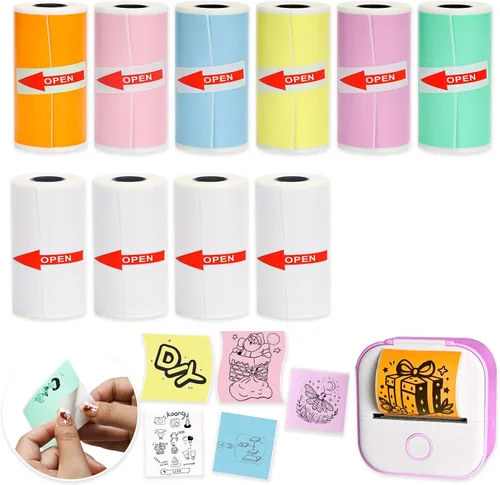 Vista 8 de 15 Rollos de 53x28mm Papel Adhesivo Térmico Blanco para Impresoras Mini Phomemo T02/M02/M02S/PRO, Papel Adhesivo Mini de 3.75m para Impresora Mini