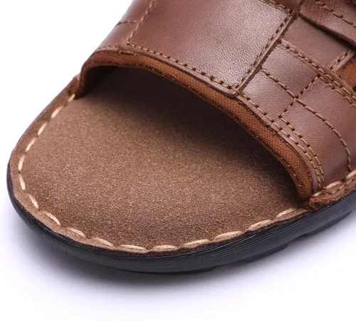 Vista 5 de Harssidanzar Sandalias de cuero para hombre, espuma viscoelástica, ligeras, de verano, sandalias para hombre, sandalias de playa para exteriores