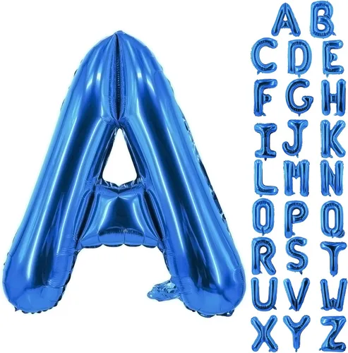 Vista 110 de Globos de letras azules de 40 pulgadas, globo grande del alfabeto de aluminio de Mylar para decoración de cumpleaños, boda, aniversario, graduación