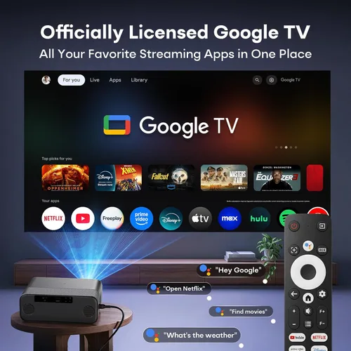 Vista 10 de Google TV Smart Outdoor Projector, 4K Projector with WiFi and Bluetooth Negro