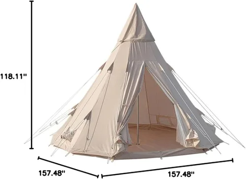 Vista 7 de Tienda tipi para adultos al aire libre camping 4 estaciones familia camping yurta tienda Tipi tiendas de campaña para caza, equipo familiar