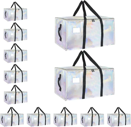 Vista 24 de Paquete de 4 bolsas de mudanza extra grandes y resistentes, bolsas de almacenamiento impermeables con asas y cremalleras, plegables para dormitorio