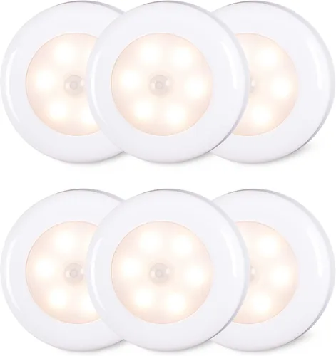 Vista 8 de STAR-SPANGLED Paquete de 6 luces con sensor de movimiento de 2.8 pulgadas para interiores, funciona con pilas AAA, luz LED para pegar en escaleras