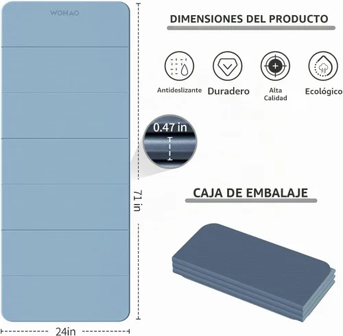Vista 3 de Estera de Yoga de 7 Pliegues 177.8x61 cm - 1.27 cm de Grosor Estera de Ejercicio Plegable, Compacta Antideslizante de TPE para Viaje
