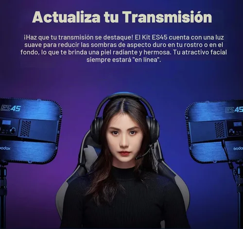 Vista 3 de Godox ES45 Luz Clave, luz de vídeo LED con soporte de escritorio extensible, ajuste de brillo del 0-100% y temperatura de color de 2800-6500k