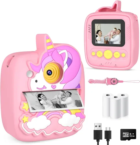 Vista 10 de Cámara para Niños Impresión Instantánea, Regalos de Navidad y Cumpleaños para Niños de 3 a 8 Años, Cámara de 48MP y 1080P para Niños con Papel