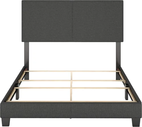 Vista 6 de Boyd Sleep Milan cama tapizada de tamaño completo con plataforma de lino negro, con cabecera ajustable - Se requiere somier o base calificados