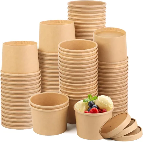 Vista 21 de Paquete de 25 recipientes de sopa de 8 onzas con tapas, taza de sopa de papel desechable, recipientes de papel para alimentos con tapas, recipiente