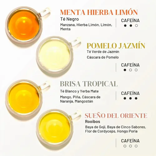 Vista 6 de CHAYEAH, Colección Premium de Té (16 Sobres de Té Pirámide, 8 Sabores Surtidos), Pack de Variedad de Muestra de Té Verde, Negro, Oolong, Pu’erh &