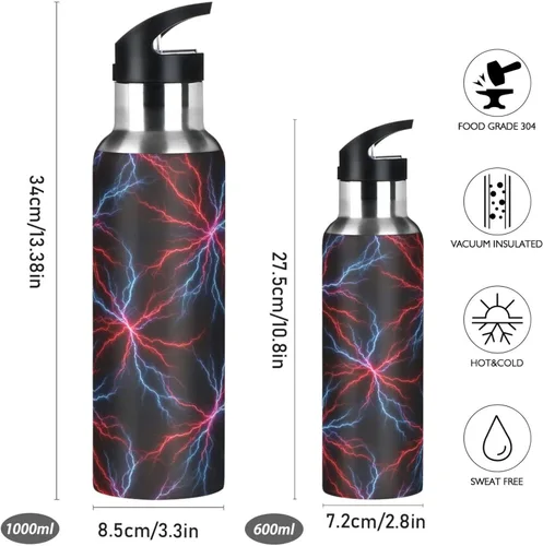 Vista 2 de Insulated Water Bottle 32 Oz, BPA-Free Sport Water Bottle Insulated for Gym Outdoor Travel School, Red Blue Electric Lightning