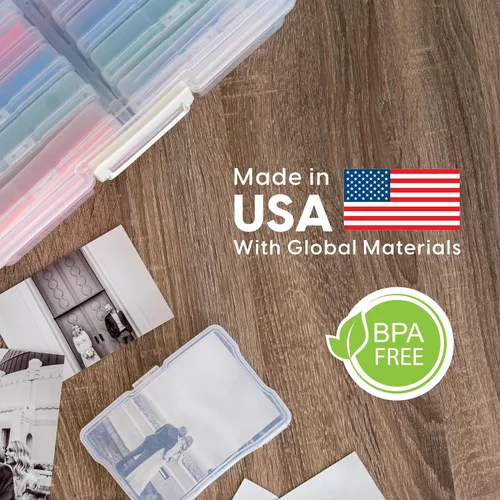 Vista 2 de IRIS USA 4 x 6 pulgadas, fabricado en Estados Unidos, paquete de 2 organizadores de fotos y caja de almacenamiento de imágenes con asa, 12 fundas