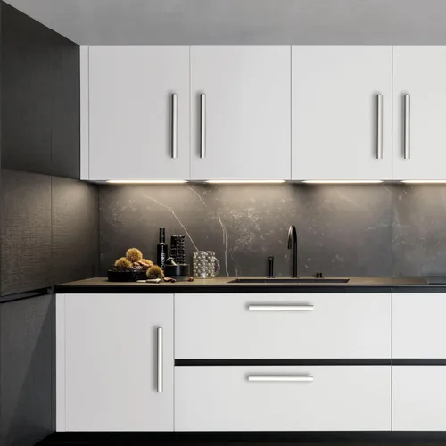 Vista 5 de Paquete de 12 manijas de níquel satinado cepillado de 5 pulgadas (5.039 in) para gabinetes de cocina, tiradores de cajones de cocina, accesorios