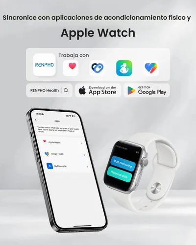 Vista 6 de RENPHO Báscula con IMC, grasa corporal, masa muscular, báscula inteligente para peso corporal, balanza de composición corporal Wi-Fi y Bluetooth