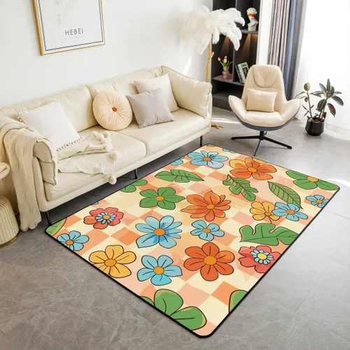 Vista 20 de Groovy Flower Power - Alfombra de 3 x 5 pulgadas, bonita alfombra floral bohemia 60S 70S, alfombra hippie para niños, niñas, adolescentes y mujeres