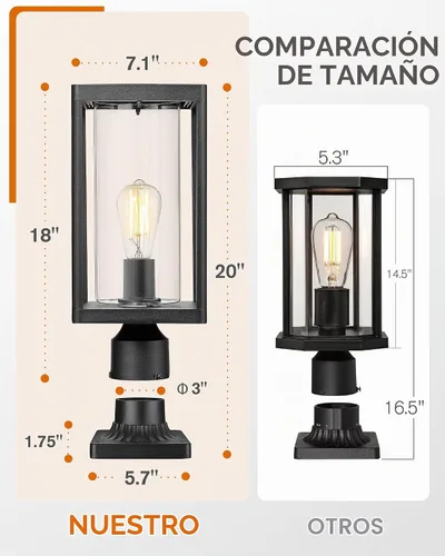 Vista 2 de Beionxii Farol de poste para exteriores, luminaria de poste moderna grande de 20 pulgadas, luces de pilar exteriores con base de montaje para pilar